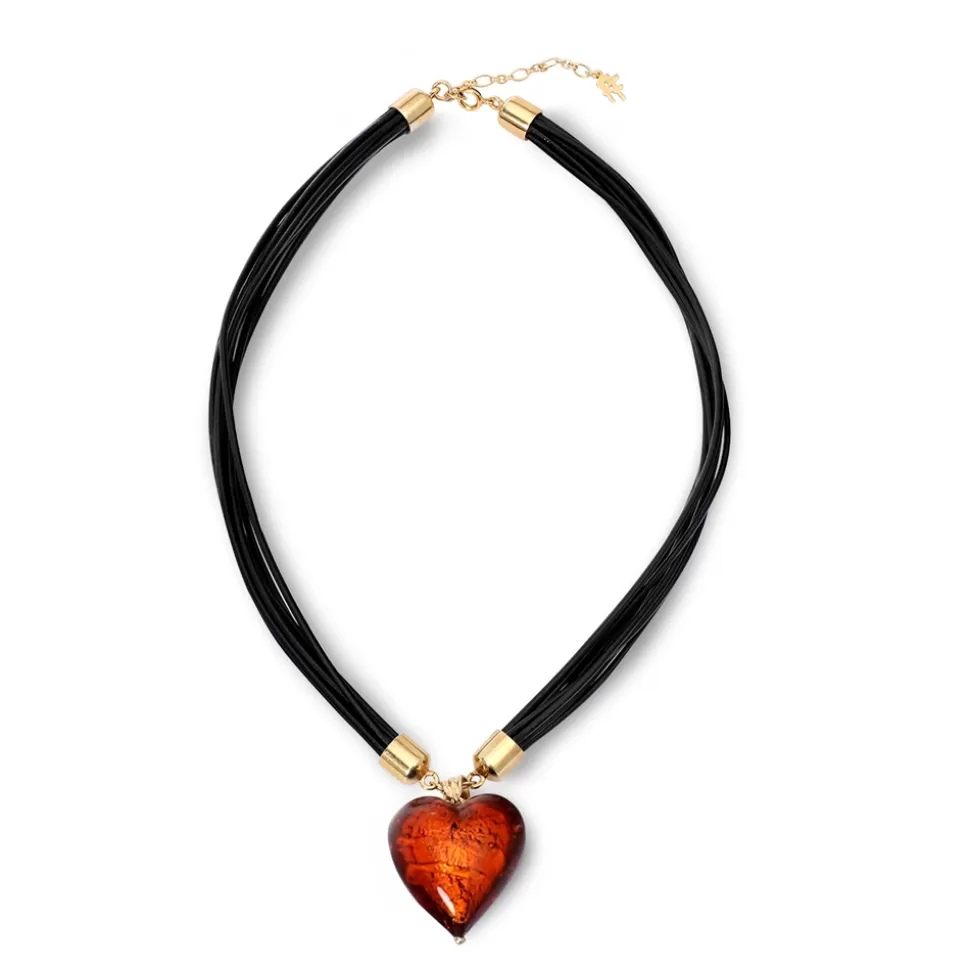 Women Folli Follie Necklaces^Hearty Candy Short Leather Necklace Withmurrine Glass Heart