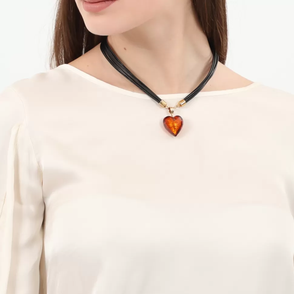 Women Folli Follie Necklaces^Hearty Candy Short Leather Necklace Withmurrine Glass Heart