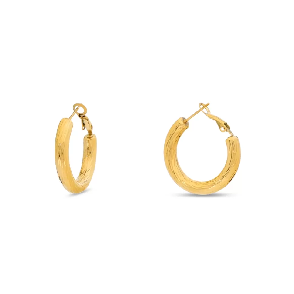 Women Folli Follie Earrings^Hoops! Engraved Gold Plated Earrings