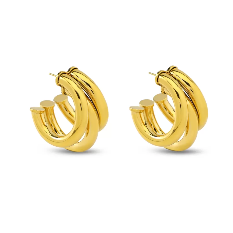 Women Folli Follie Earrings^Hoops! Large Triple Hoop Gold Plated Earrings