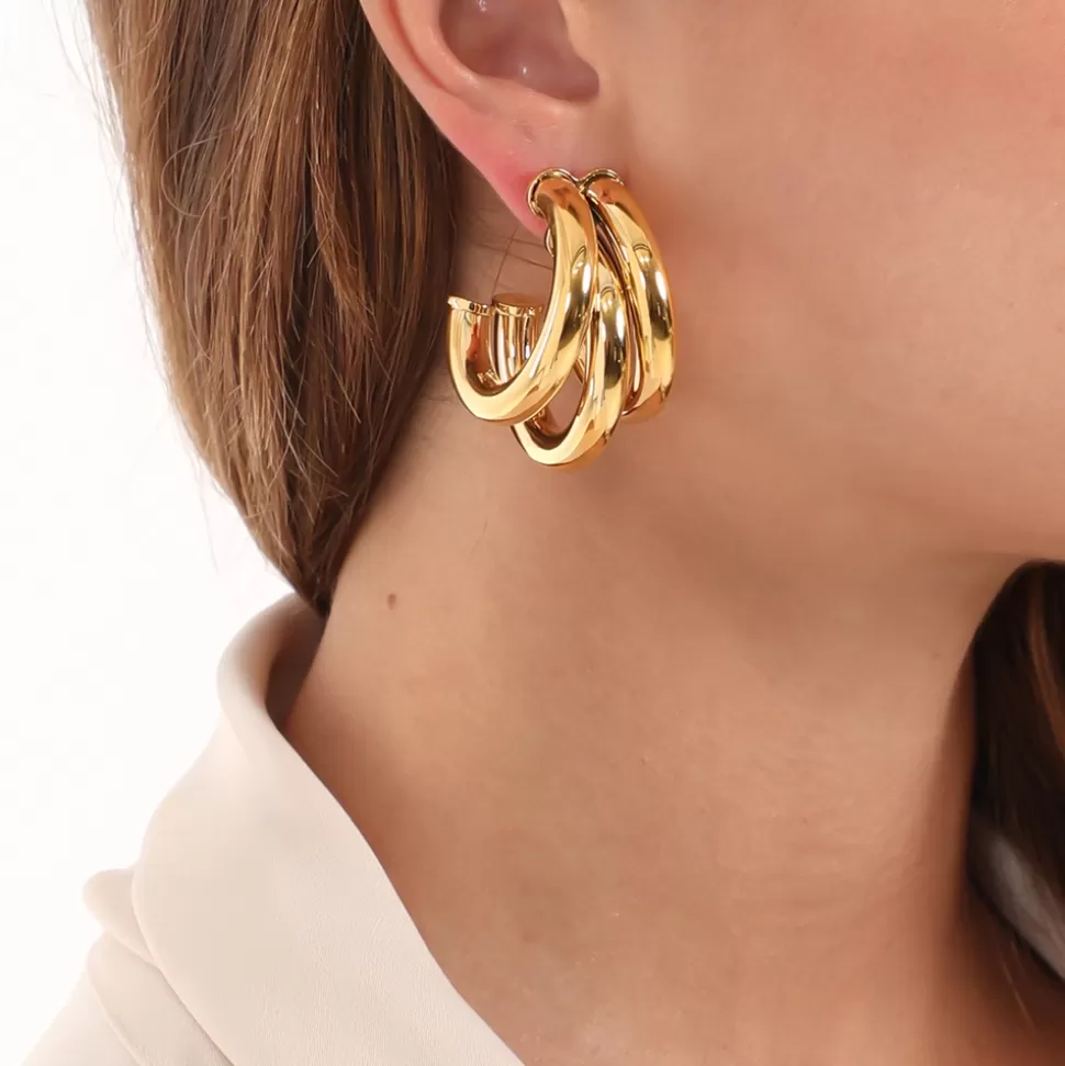 Women Folli Follie Earrings^Hoops! Large Triple Hoop Gold Plated Earrings