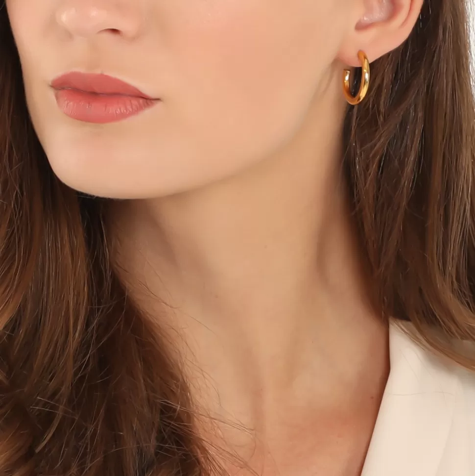 Women Folli Follie Earrings^Hoops! Medium Hoop Gold Plated Earrings