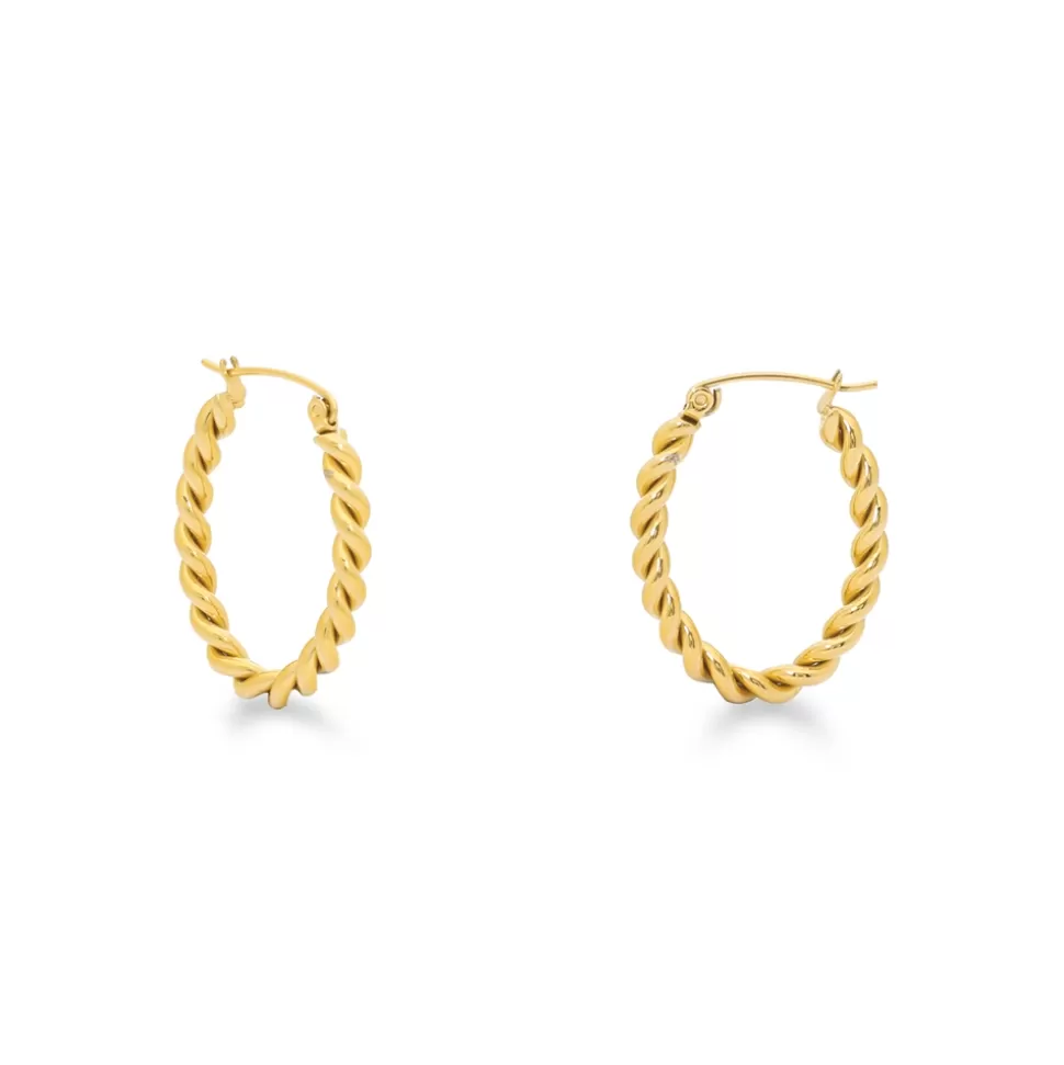 Women Folli Follie Earrings^Hoops! Oval Twisted Gold Plated Earrings