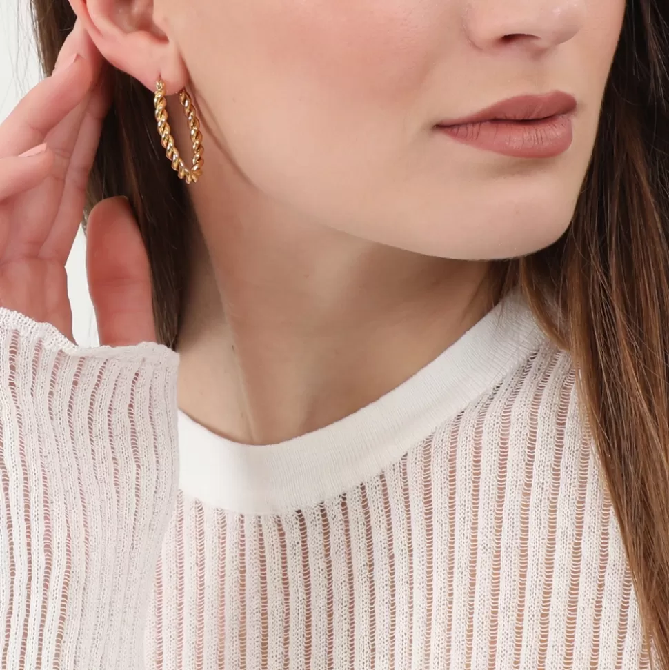 Women Folli Follie Earrings^Hoops! Oval Twisted Gold Plated Earrings