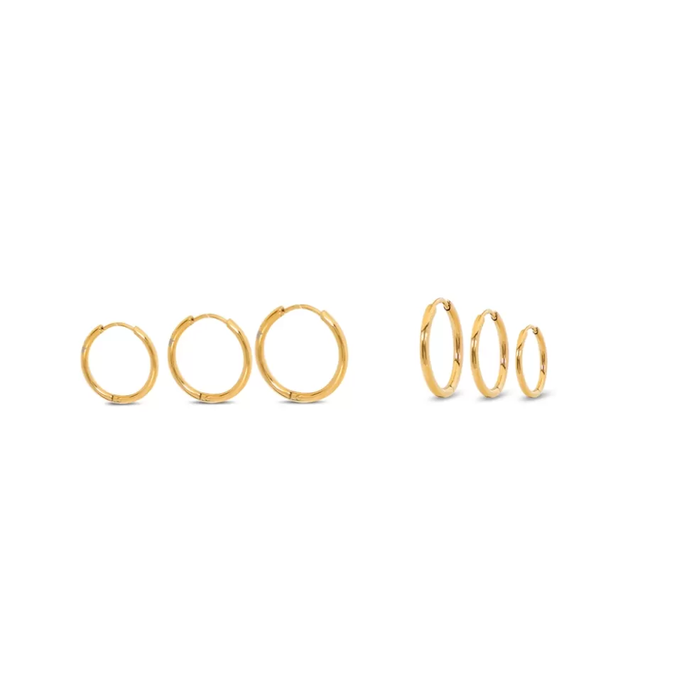 Women Folli Follie Earrings^Hoops! Set Of Three Gold Plated Earrings