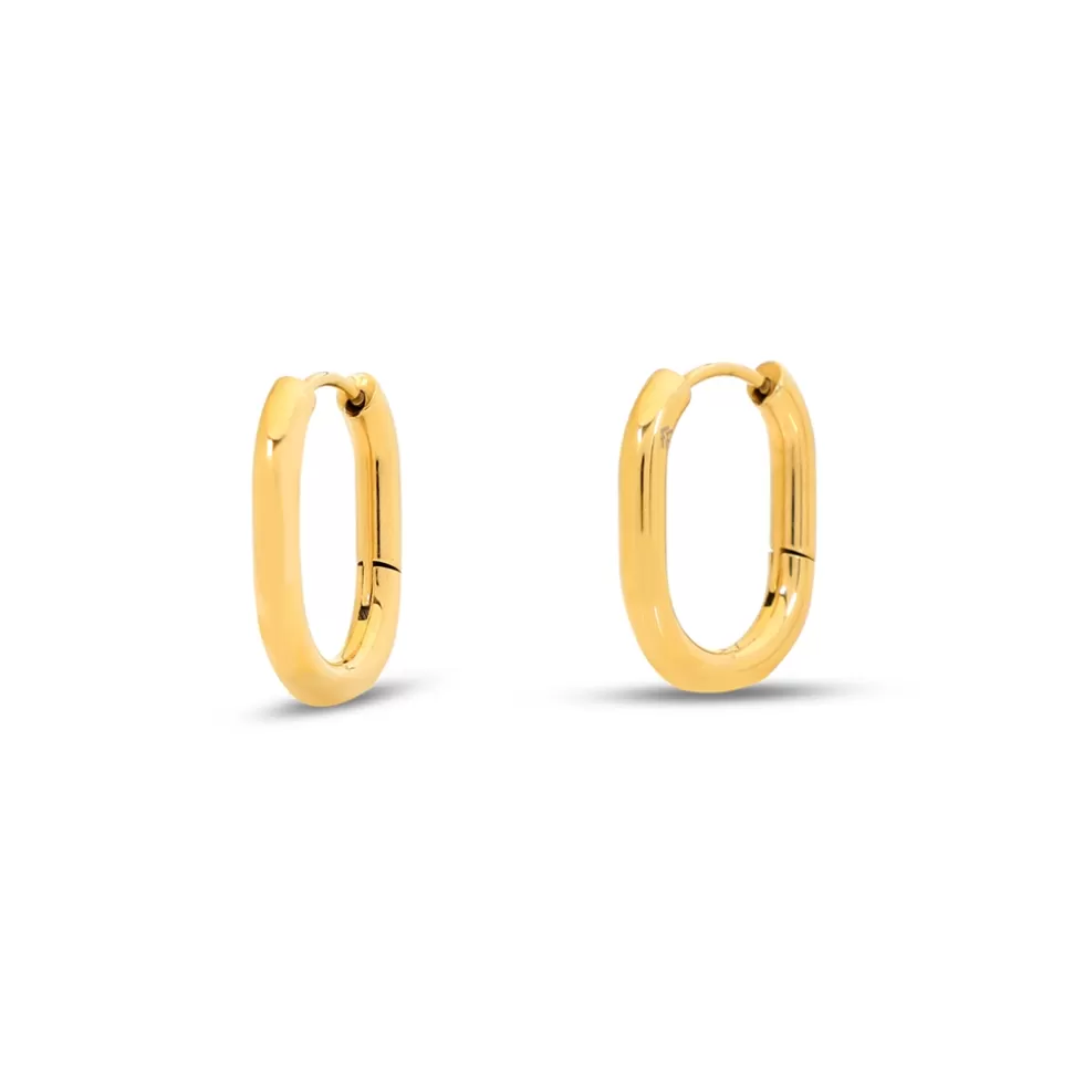 Women Folli Follie Earrings^Hoops! Small Oblong Gold Plated Earrings