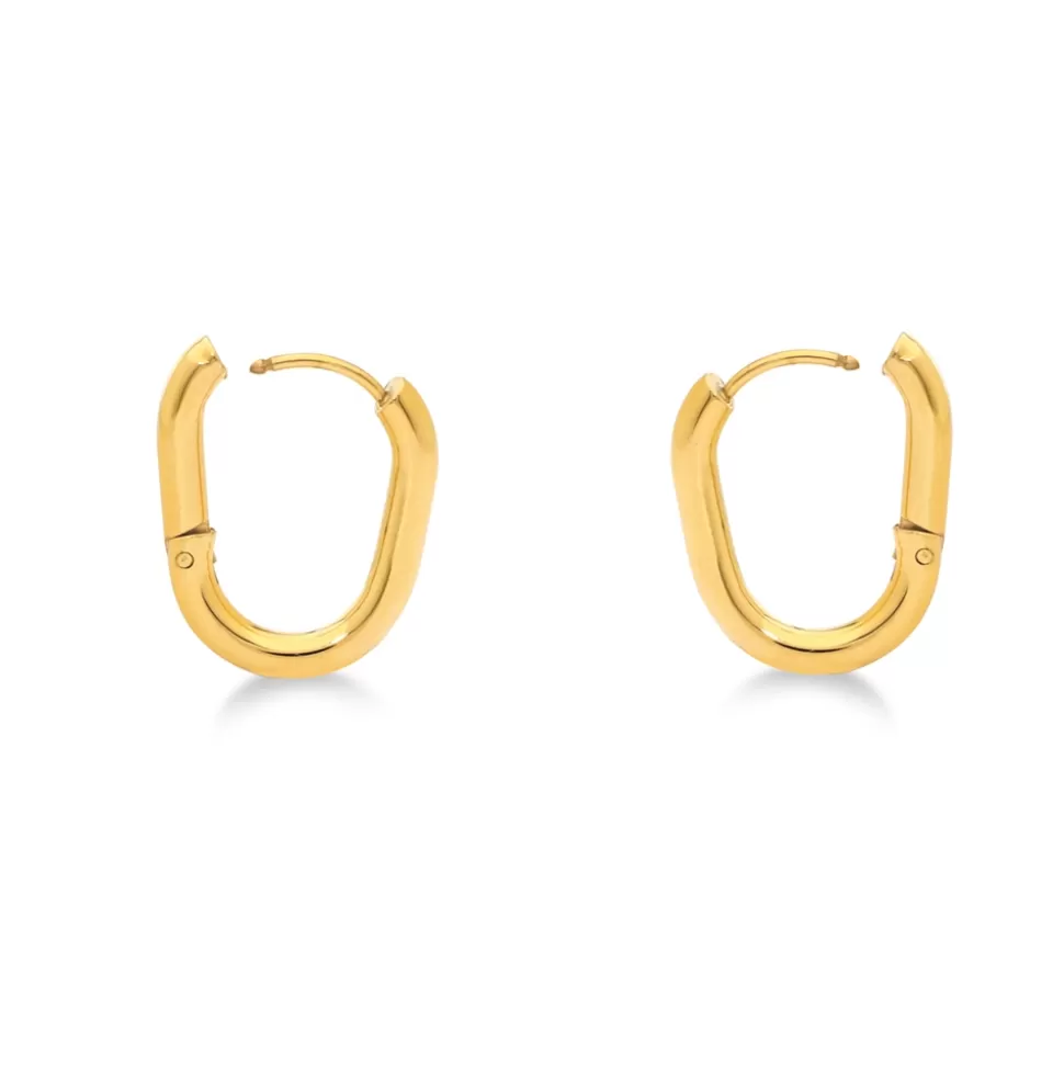 Women Folli Follie Earrings^Hoops! Small Oblong Gold Plated Earrings