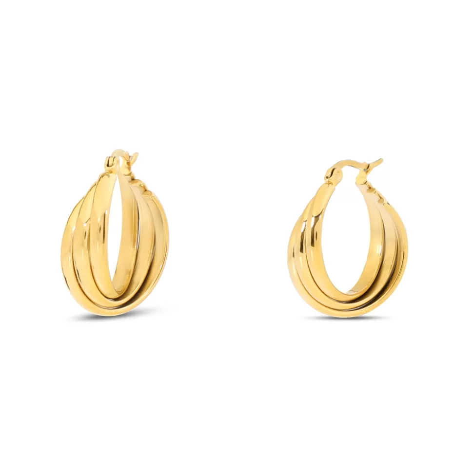 Women Folli Follie Earrings^Hoops! Triple Wavy Gold Plated Earrings