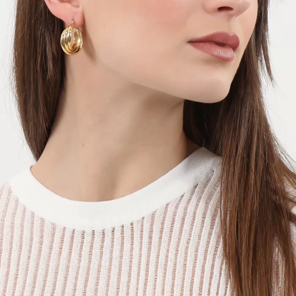 Women Folli Follie Earrings^Hoops! Triple Wavy Gold Plated Earrings