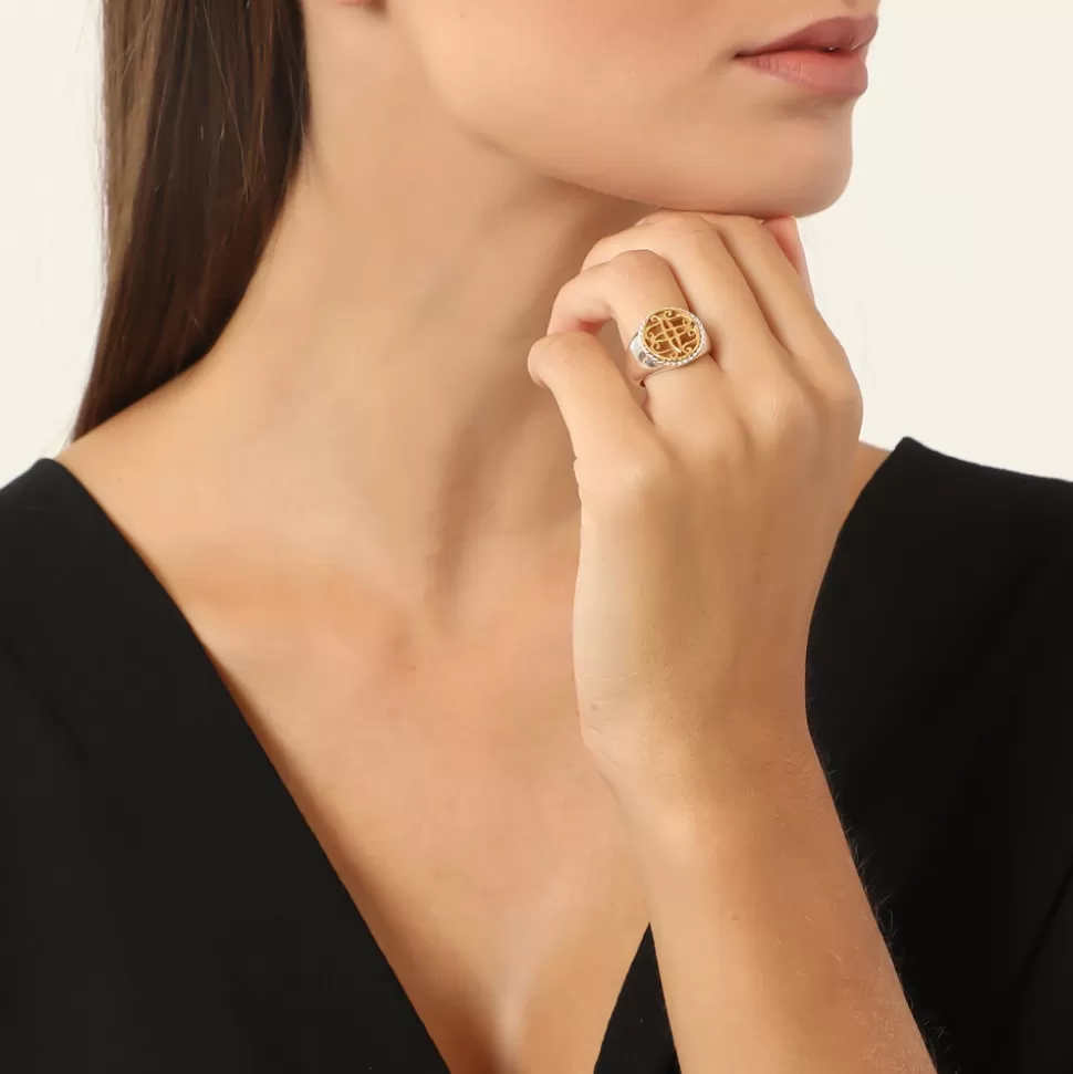 Women Folli Follie Rings^Kallos Bulky Ring With Gold Plated Coin Motif