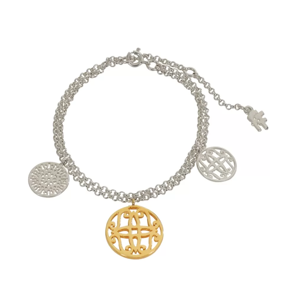 Women Folli Follie Bracelets^Kallos Double-Chain Silver Bracelet With Three Coin Motif