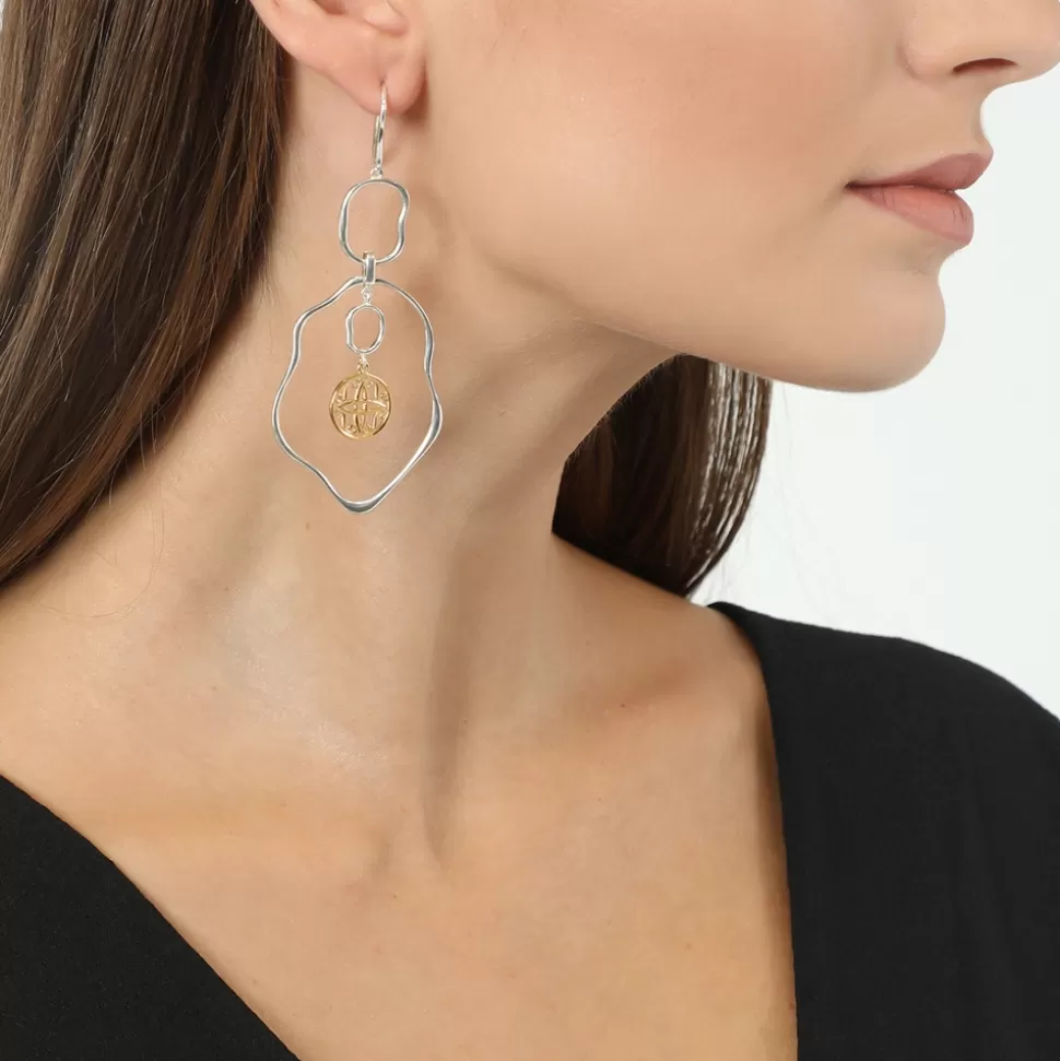 Women Folli Follie Earrings^Kallos Large Dangle Earrings With Irregular Links And Coin Motifs