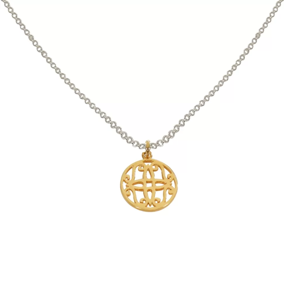 Women Folli Follie Necklaces^Kallos Short Silver Necklace With Gold Plated Coin Motif