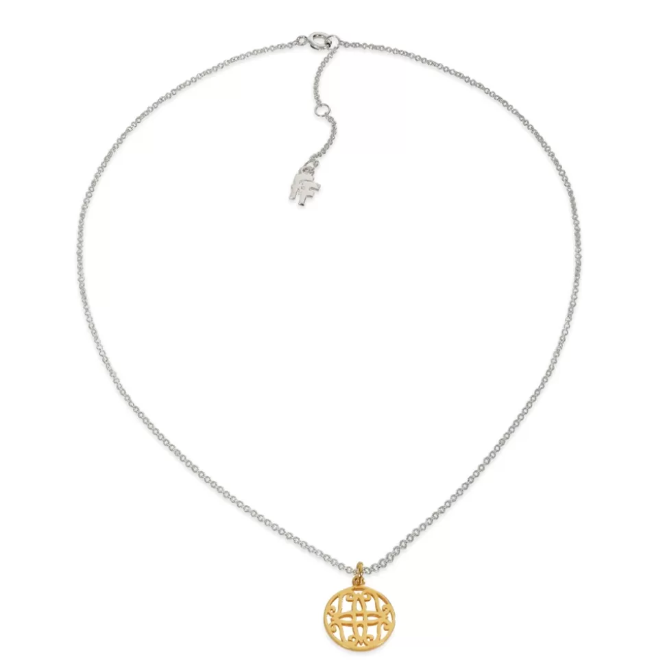 Women Folli Follie Necklaces^Kallos Short Silver Necklace With Gold Plated Coin Motif