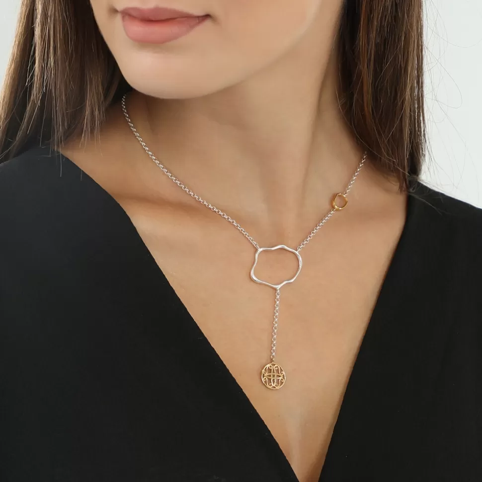 Women Folli Follie Necklaces^Kallos Short Silver Necklace With Irregular Links And Coin Motif
