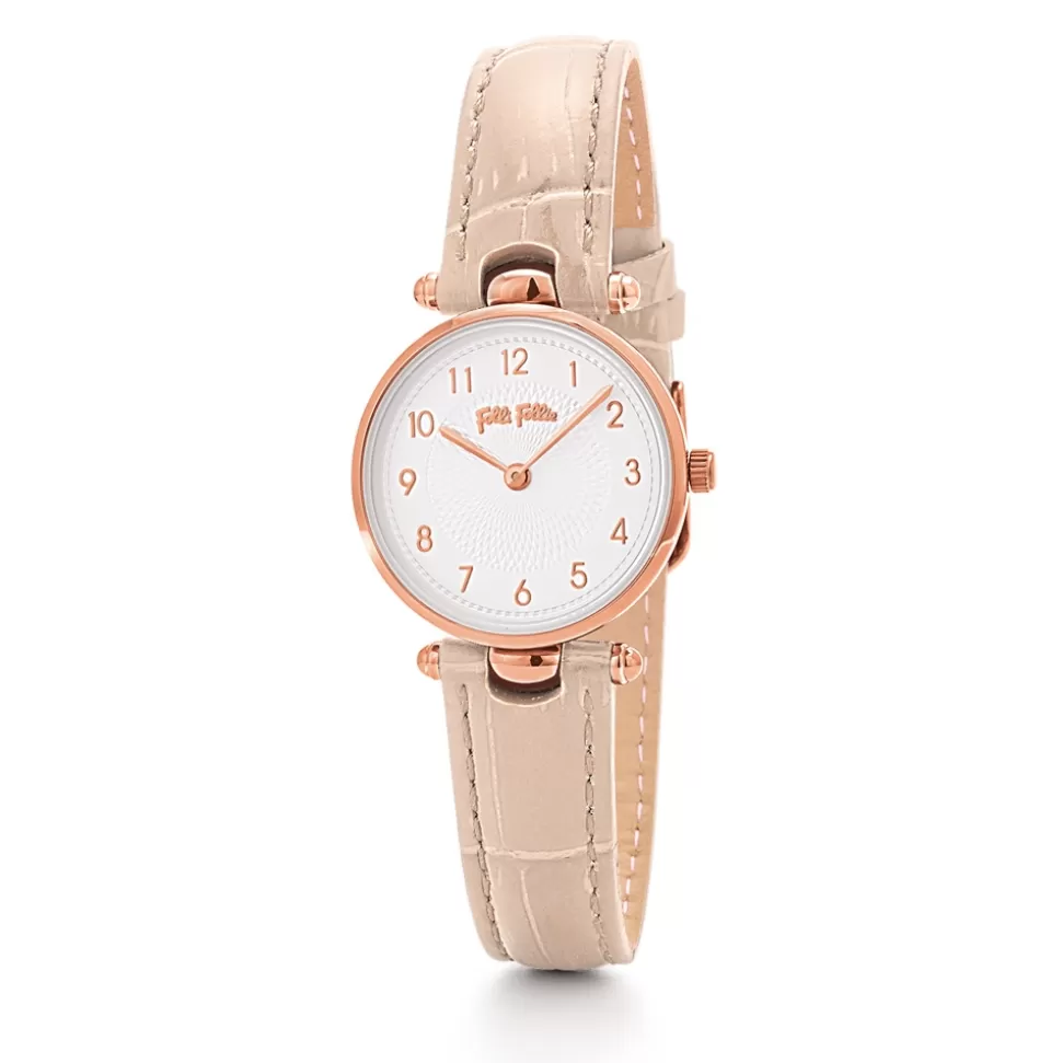 Women Folli Follie Leather Strap^Lady Club Small Case Pink Leather Strap Watch