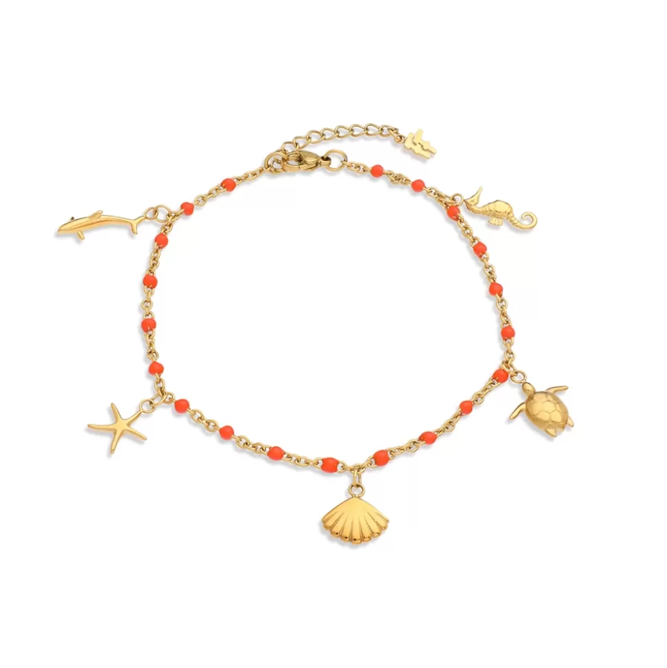 Women Folli Follie Bracelets^Mare Bello Gold Plated Chain Anklet Withenamel And Charms