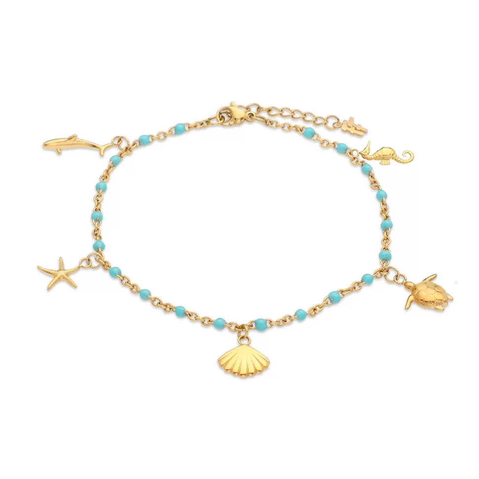 Women Folli Follie Bracelets^Mare Bello Gold Plated Chain Anklet Withenamel And Charms