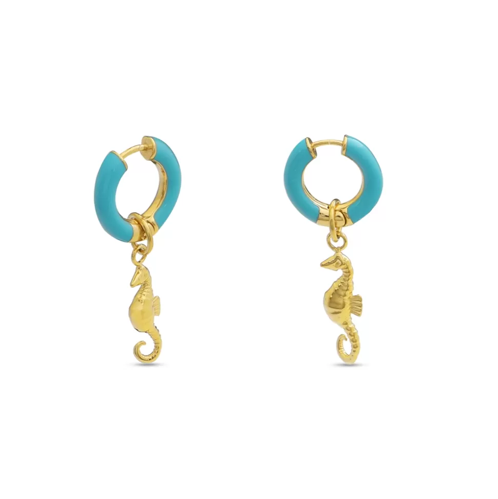 Women Folli Follie Earrings^Mare Bello Gold Plated Hoops Withenamel And Sea Horse