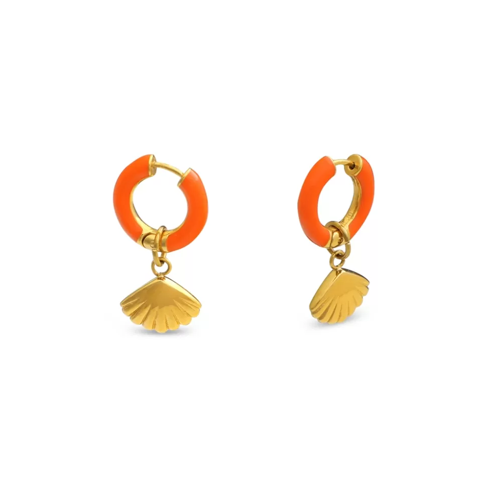 Women Folli Follie Earrings^Mare Bello Gold Plated Hoops Withenamel And Shell