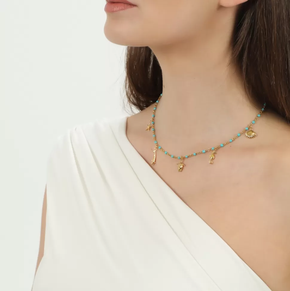 Women Folli Follie Necklaces^Mare Bello Short Gold Plated Necklace Withenamel And Charms