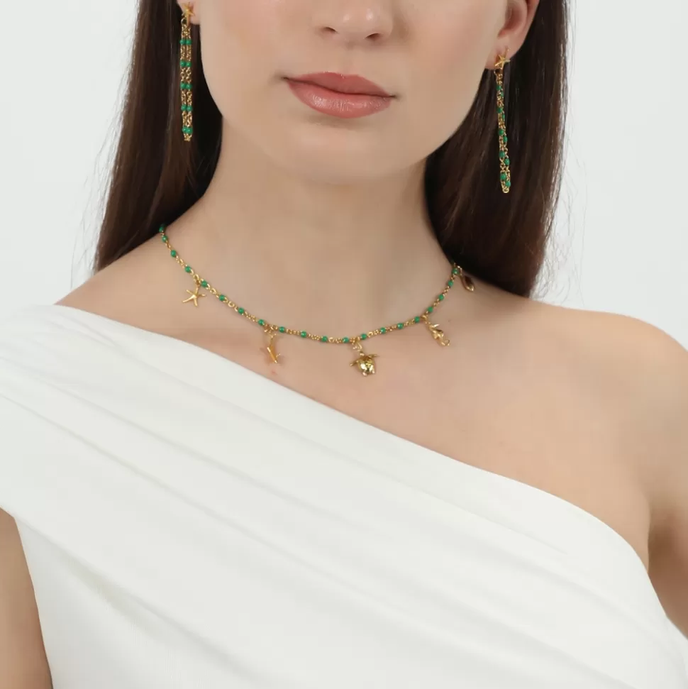 Women Folli Follie Necklaces^Mare Bello Short Gold Plated Necklace Withenamel And Charms