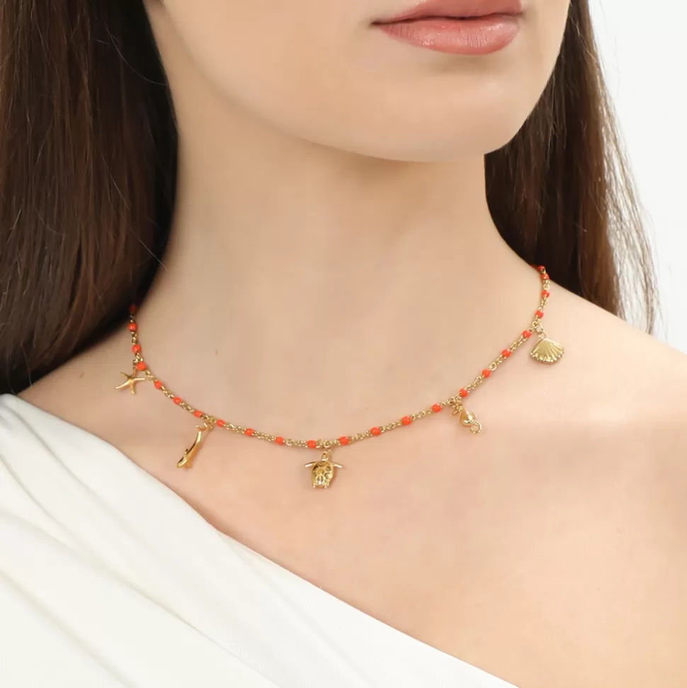 Women Folli Follie Necklaces^Mare Bello Short Gold Plated Necklace Withenamel And Charms