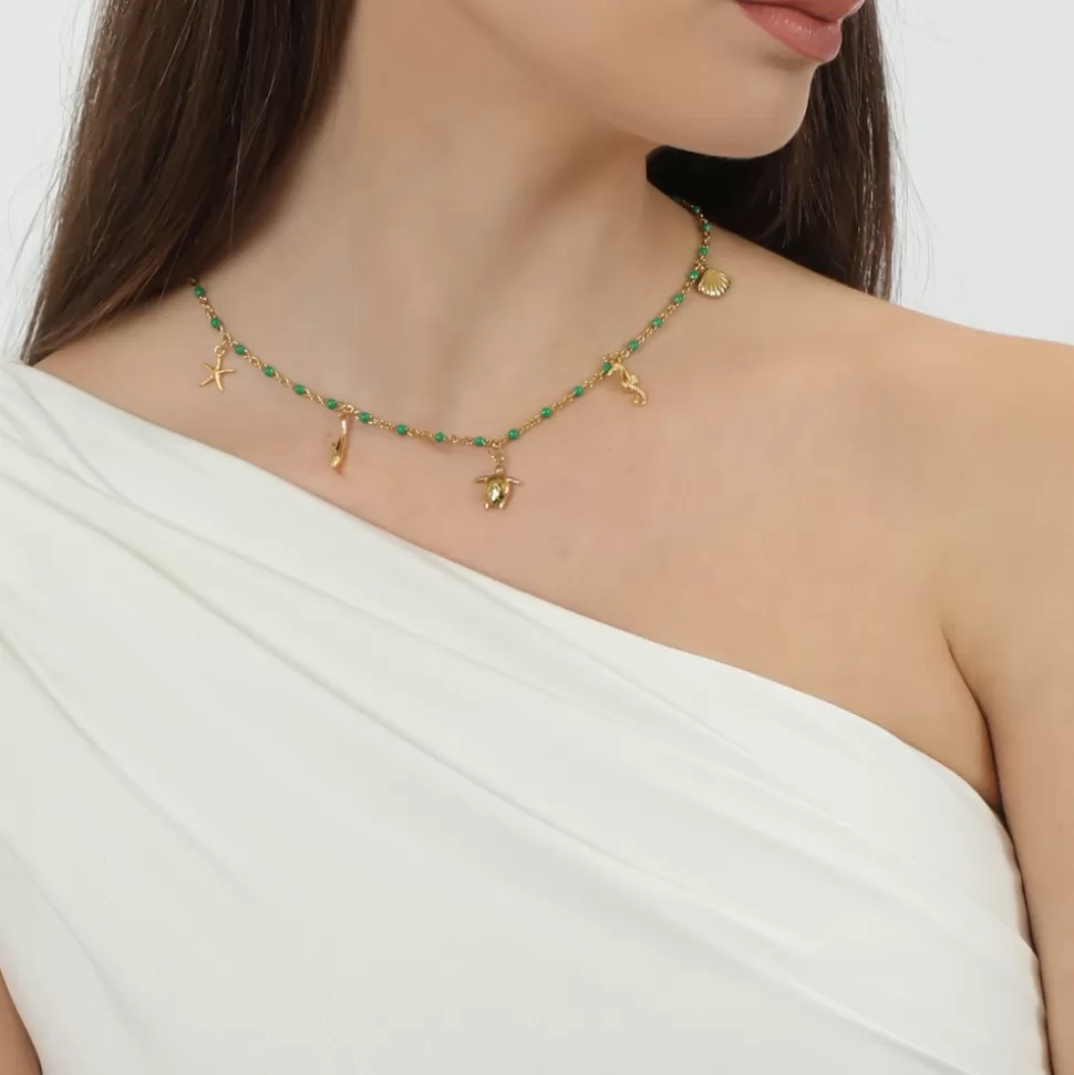 Women Folli Follie Necklaces^Mare Bello Short Gold Plated Necklace Withenamel And Charms
