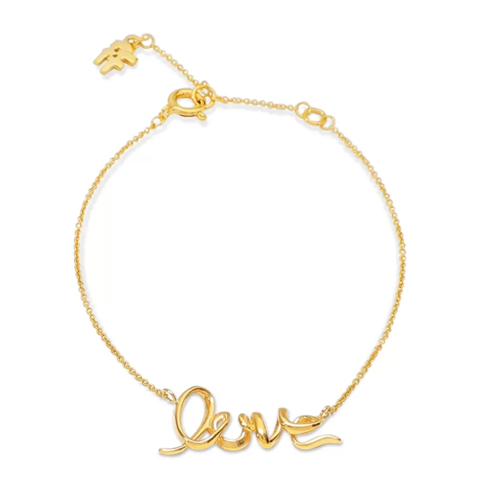 Women Folli Follie Bracelets^Melting Heart Gold Plated Chain Bracelet With Love Motif