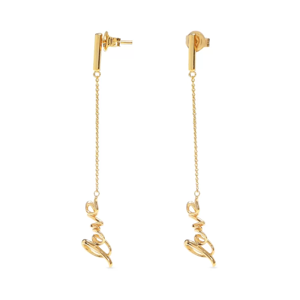 Women Folli Follie Earrings^Melting Heart Gold Plated Chain Earrings With Love Motif