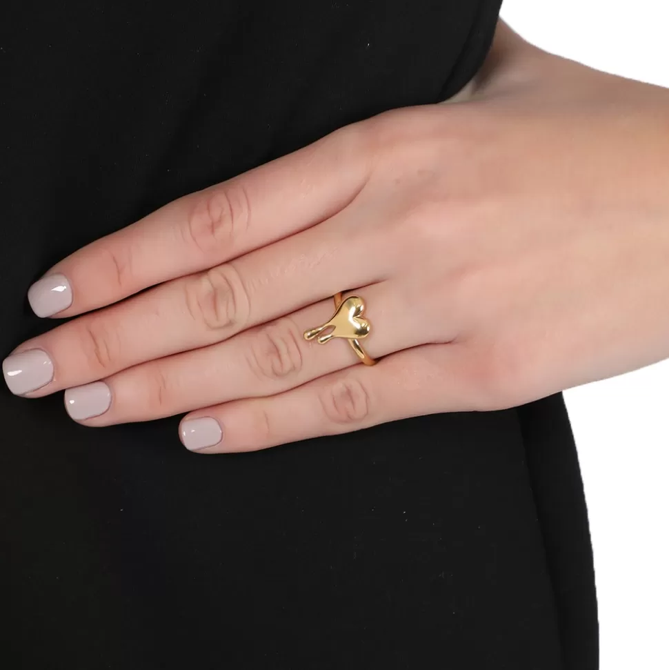 Women Folli Follie Rings^Melting Heart Gold Plated Ring With Heart