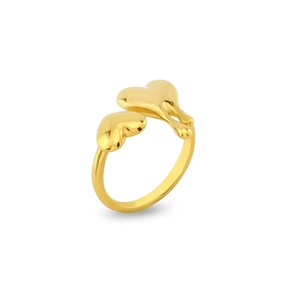 Women Folli Follie Rings^Melting Heart Gold Plated Ring With Two Hearts