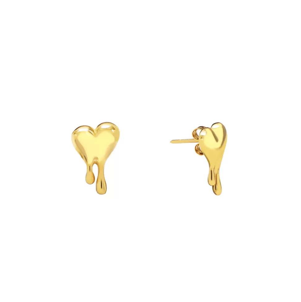 Women Folli Follie Earrings^Melting Heart Gold Plated Studs With Heart