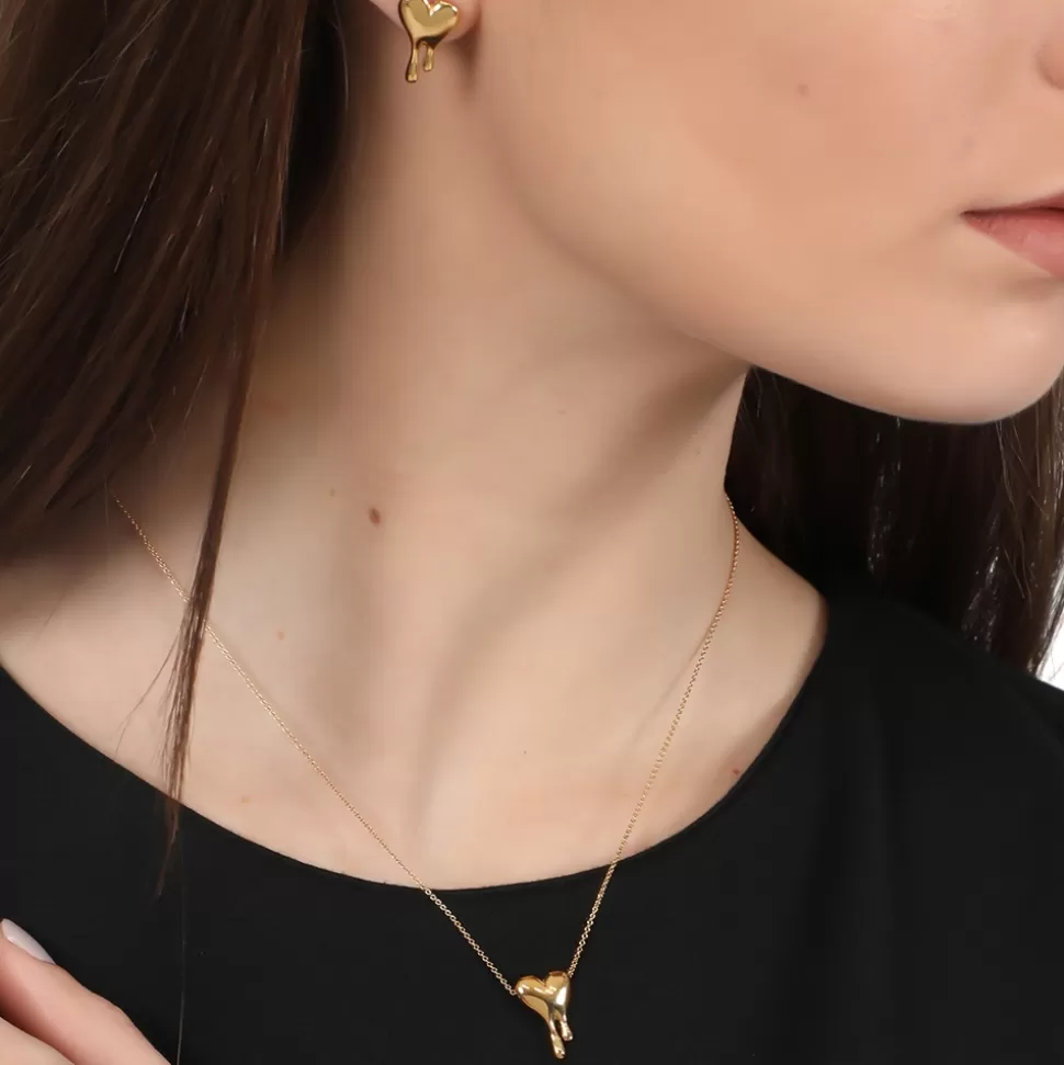 Women Folli Follie Necklaces^Melting Heart Short Gold Plated Necklace With Heart