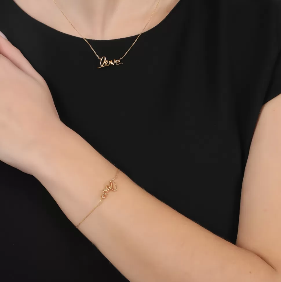 Women Folli Follie Necklaces^Melting Heart Short Gold Plated Necklace With Love Motif