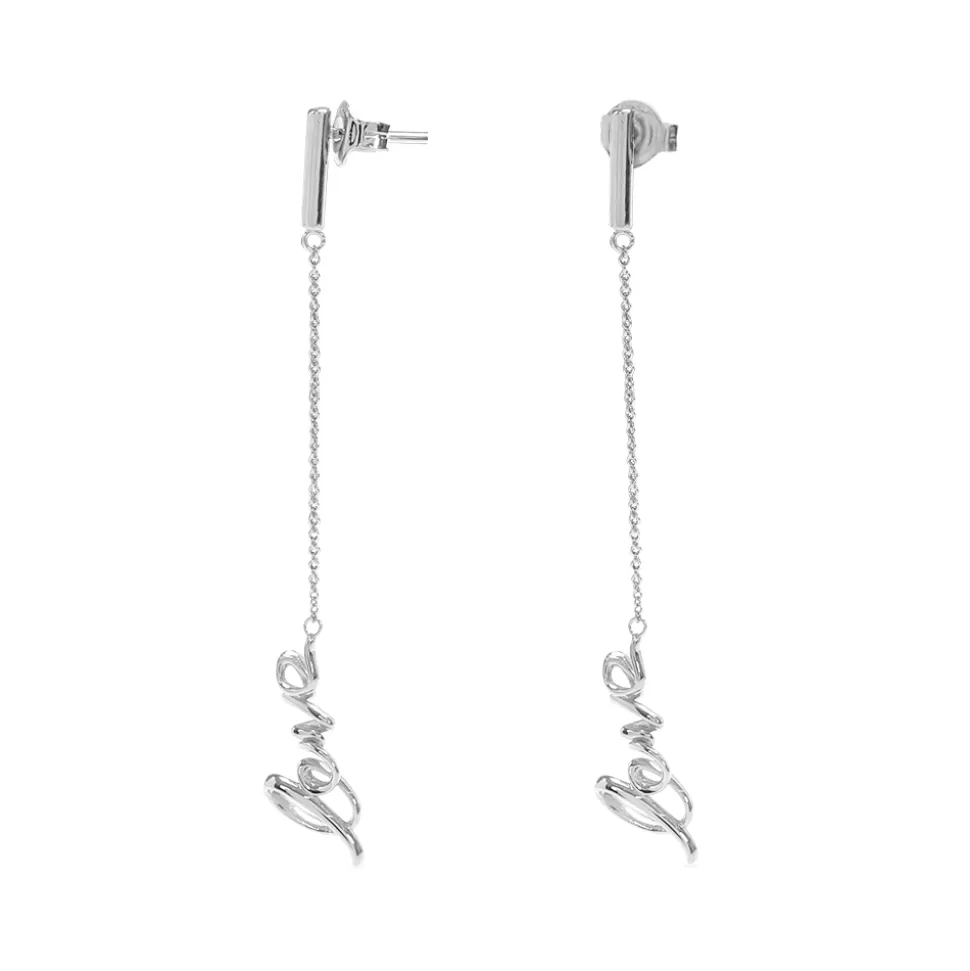 Women Folli Follie Earrings^Melting Heart Silver Chain Earrings With Love Motif