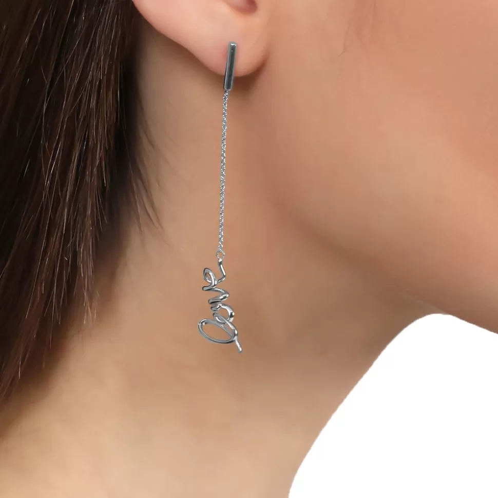 Women Folli Follie Earrings^Melting Heart Silver Chain Earrings With Love Motif