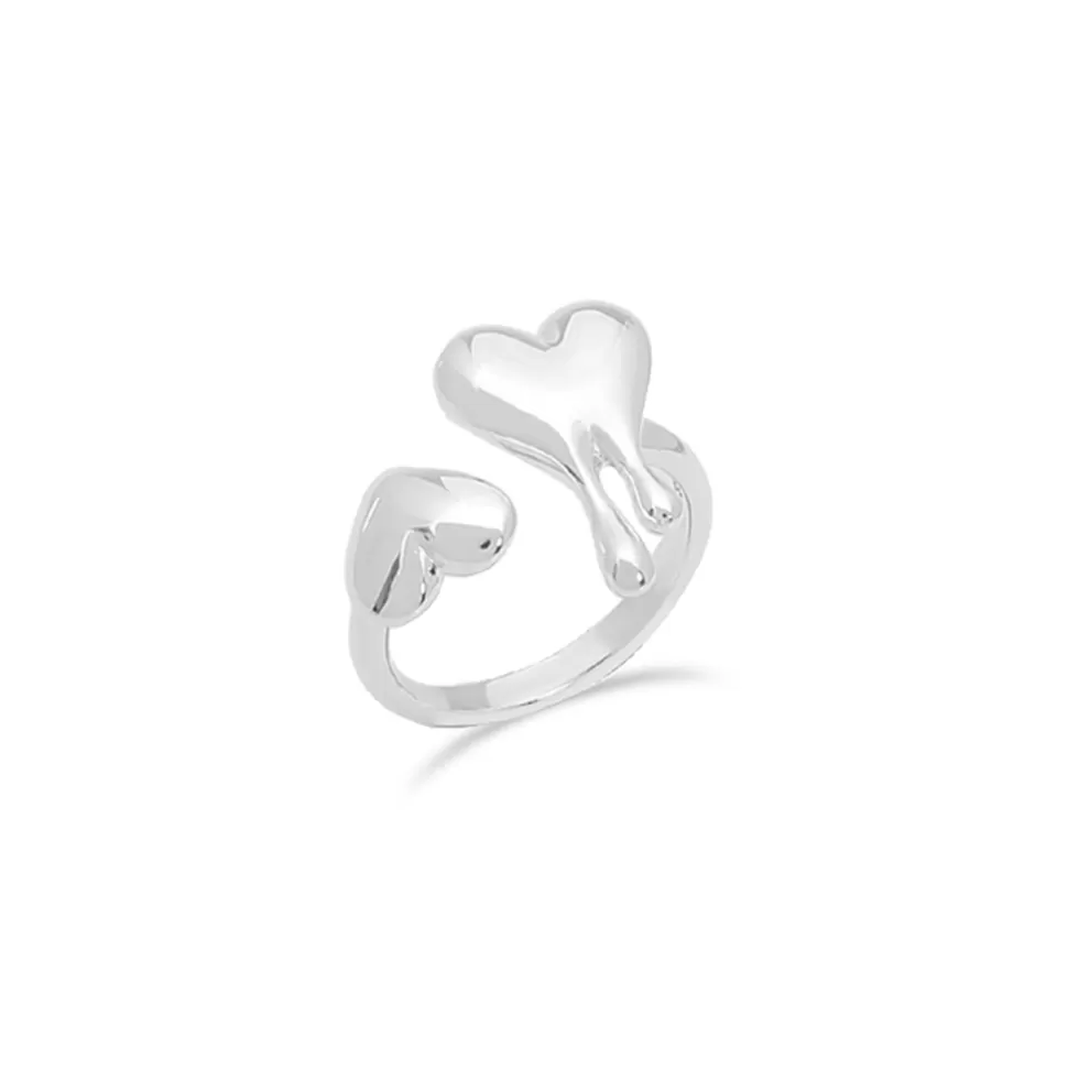 Women Folli Follie Rings^Melting Heart Silver Ring With Two Hearts