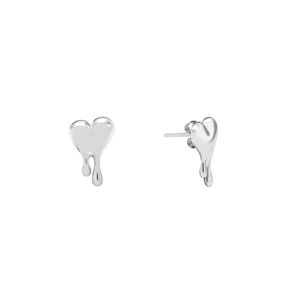 Women Folli Follie Earrings^Melting Heart Silver Studs With Heart