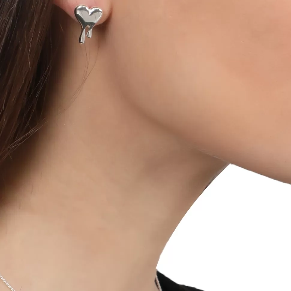 Women Folli Follie Earrings^Melting Heart Silver Studs With Heart