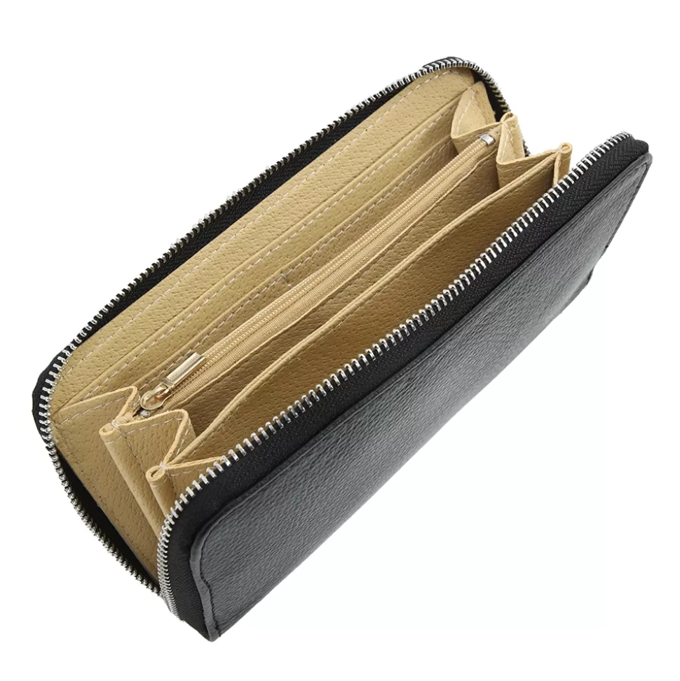 Women Folli Follie Wallets^Mini Discoveries Large Black Leather Wallet