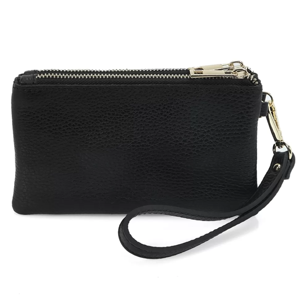 Women Folli Follie Phonepouches^Mini Discoveries Small Black Leather Wristlet