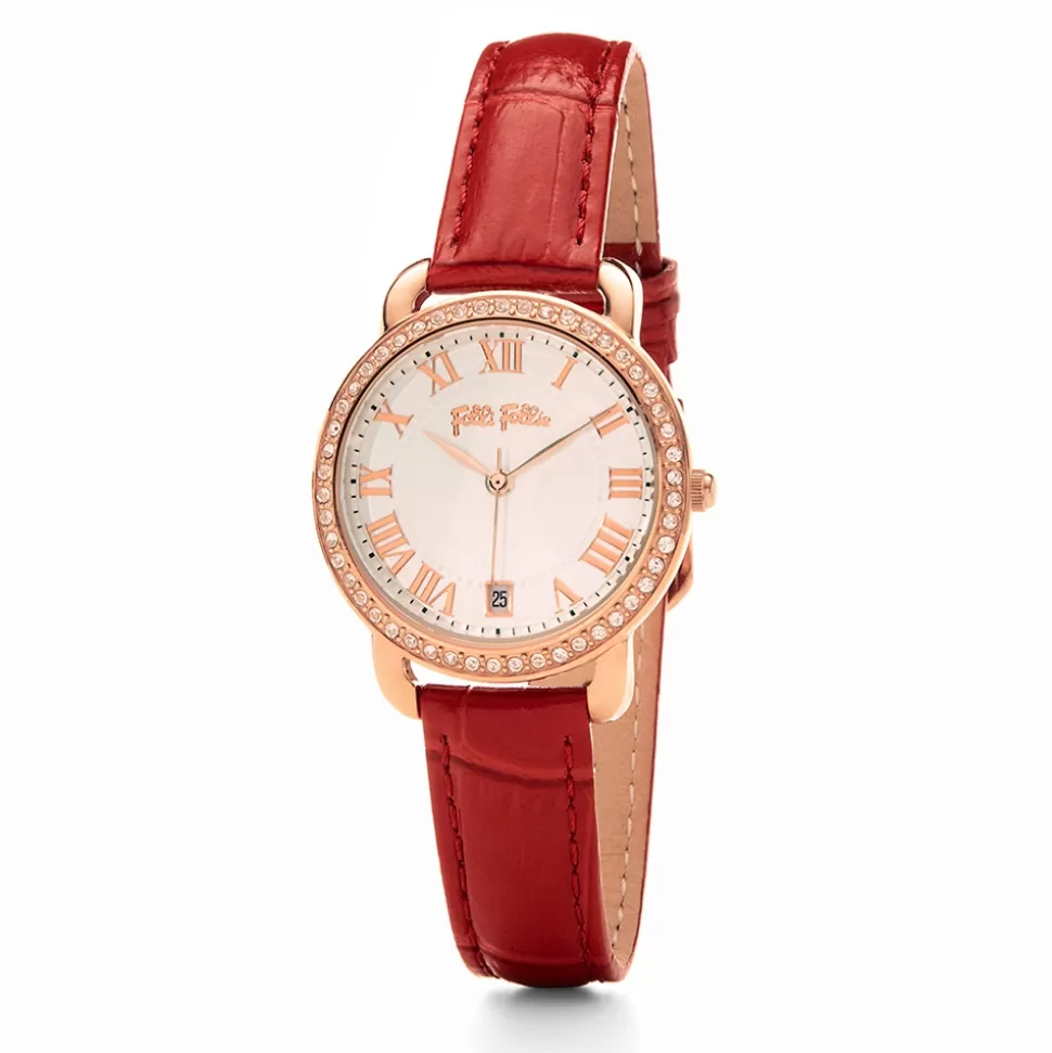 Women Folli Follie Leather Strap^Perfect Match Small Case Leather Watch