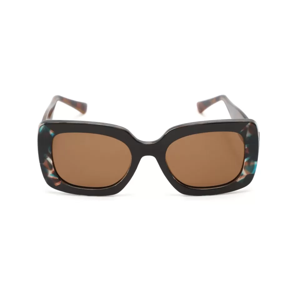 Women Folli Follie Sunglasses^Rectangular Brown With Turquoise Sunglasses