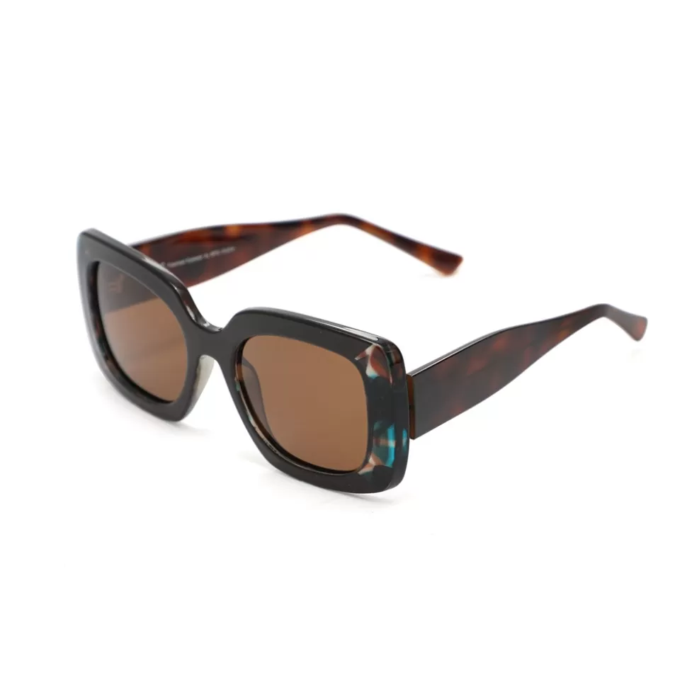 Women Folli Follie Sunglasses^Rectangular Brown With Turquoise Sunglasses