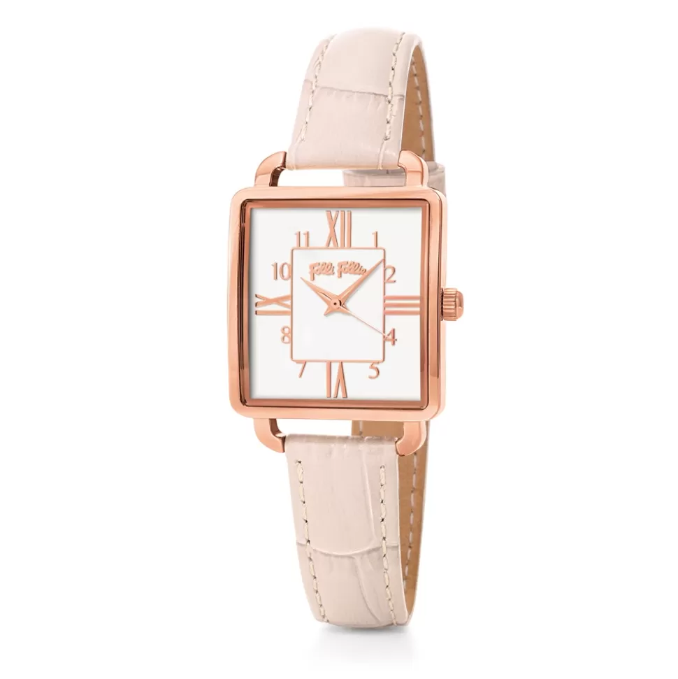 Women Folli Follie Leather Strap^Retro Time Small Case Leather Watch