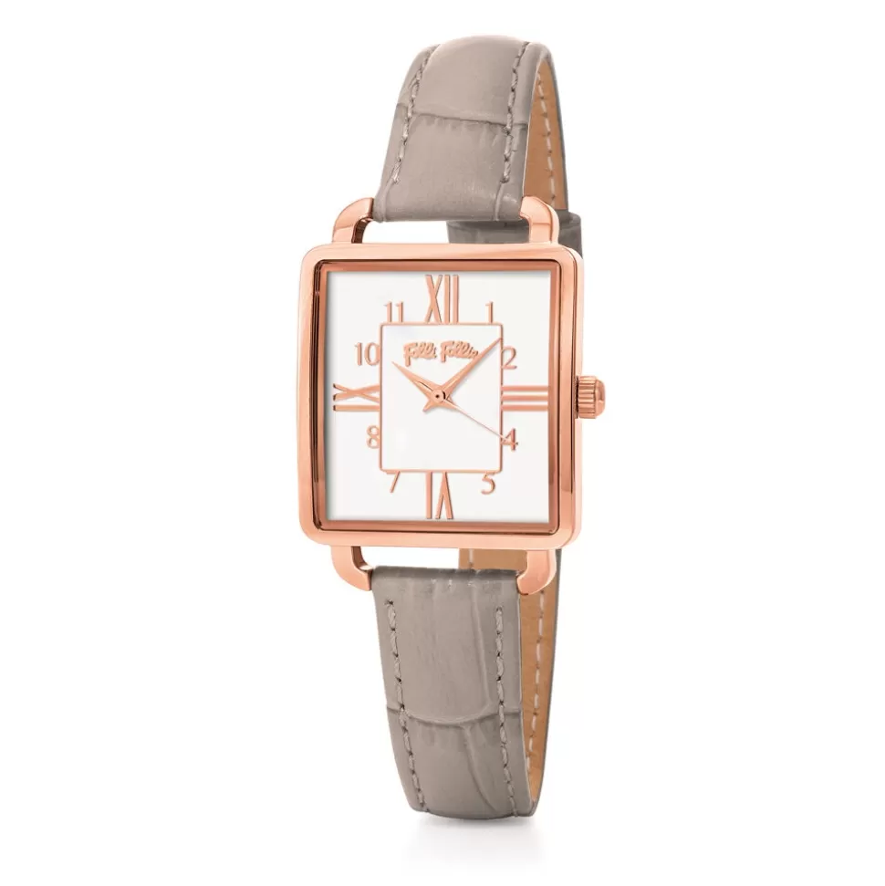 Women Folli Follie Leather Strap^Retro Time Small Case Leather Watch