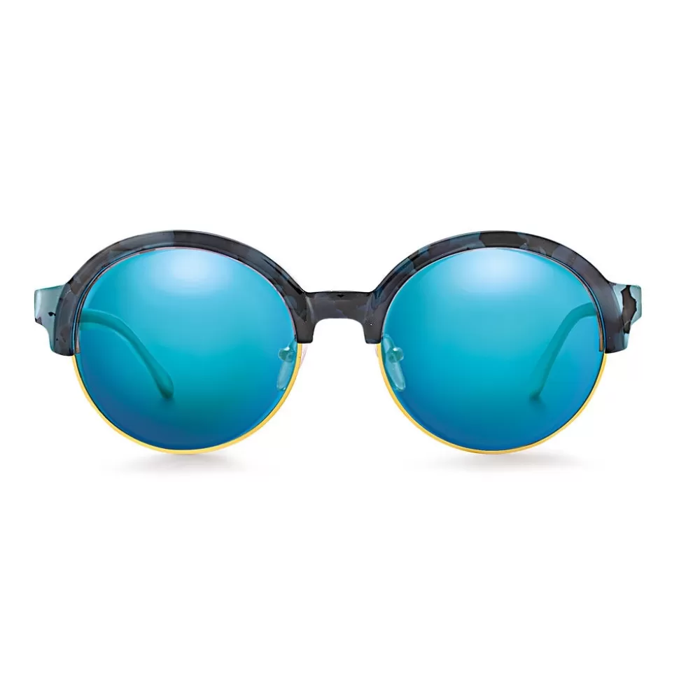 Women Folli Follie Sunglasses^Round Blue Sunglasses With Mirror Lenses