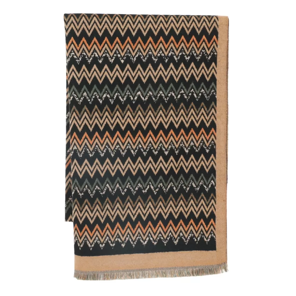 Women Folli Follie Scarves^Scarf From Viscose Chevron Pattern Camel-Black