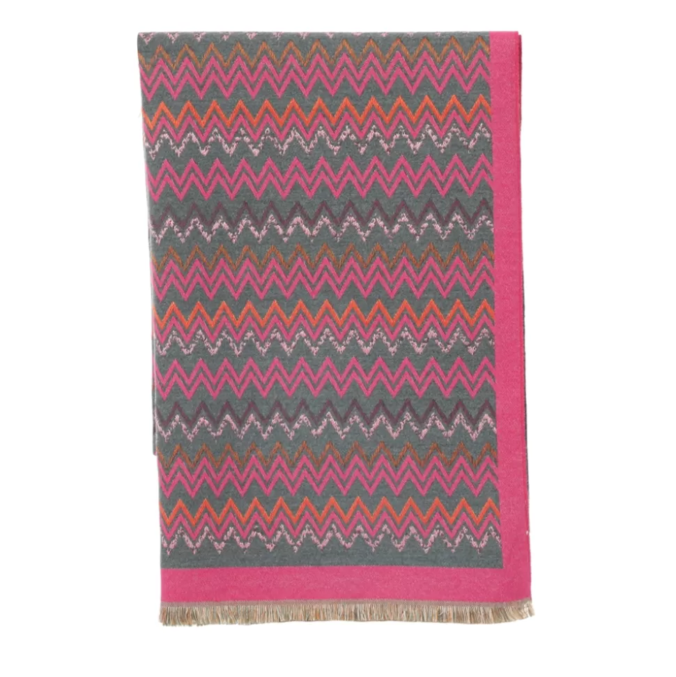 Women Folli Follie Scarves^Scarf From Viscose Chevron Pattern Fuchsia-Green